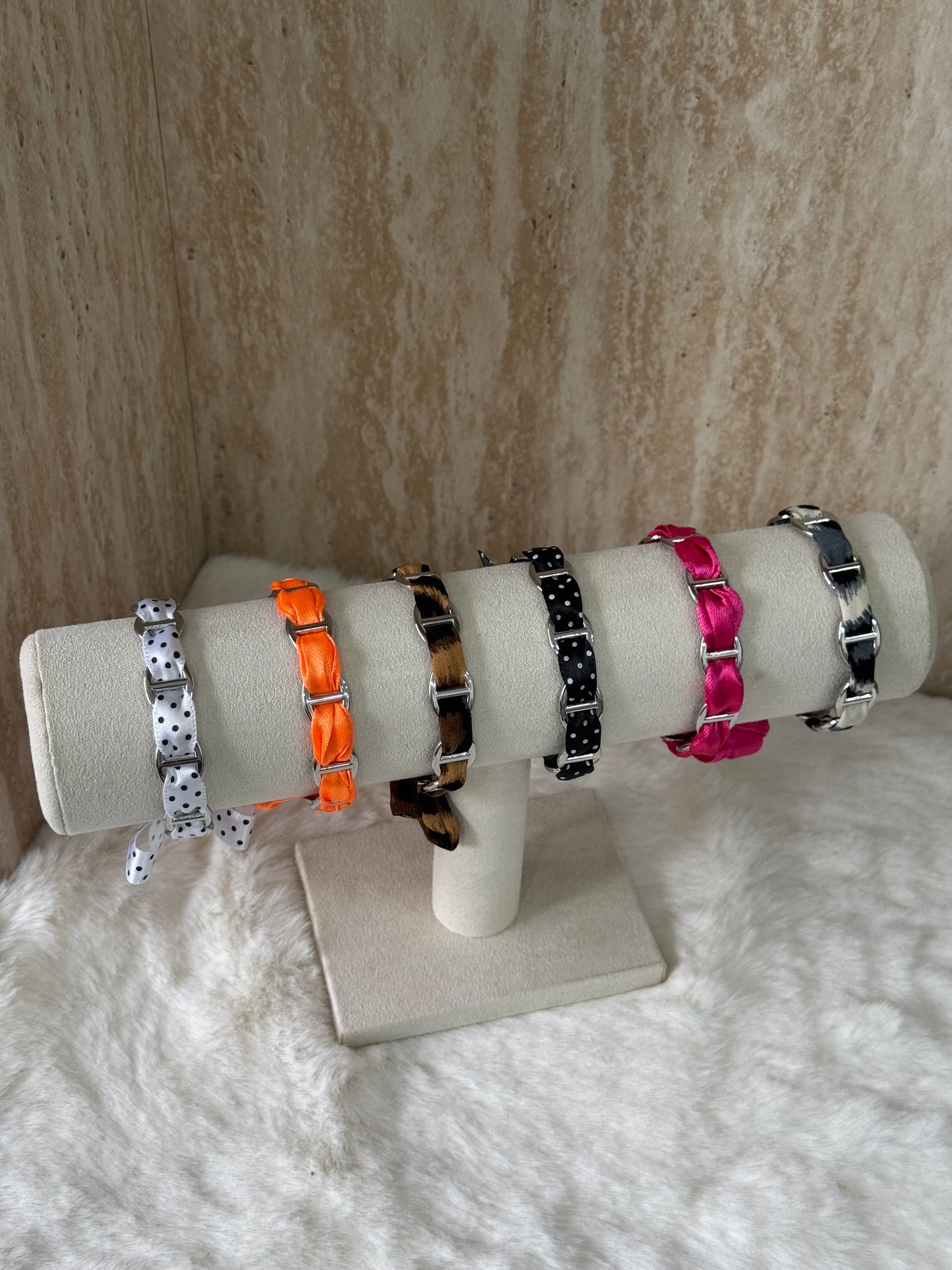 Jonc maille marine ruban coloré - argenté
