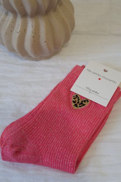 🤎Chaussettes paillettes coeur léopard