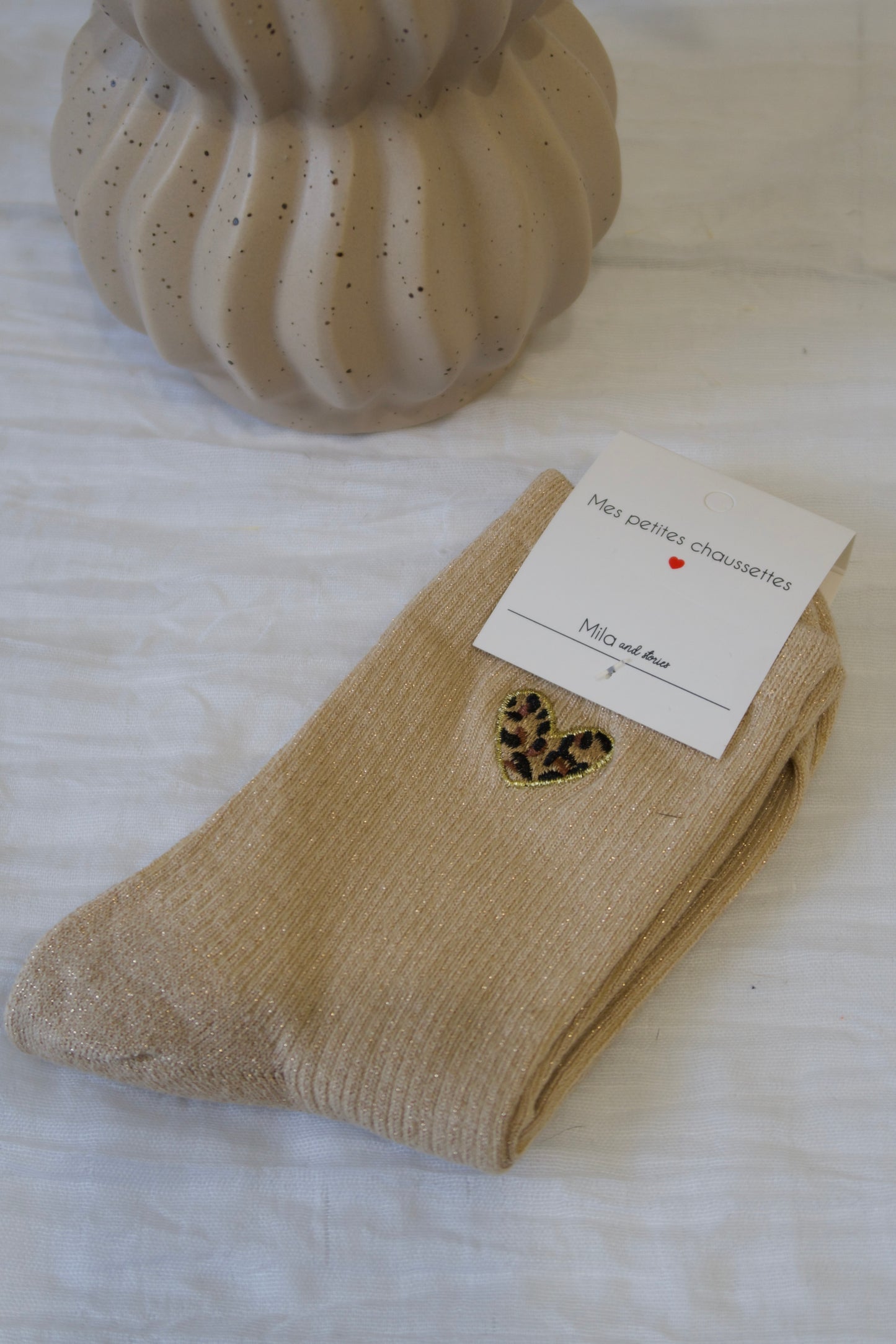 🤎Chaussettes paillettes coeur léopard