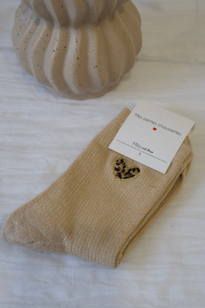 🤎Chaussettes paillettes coeur léopard