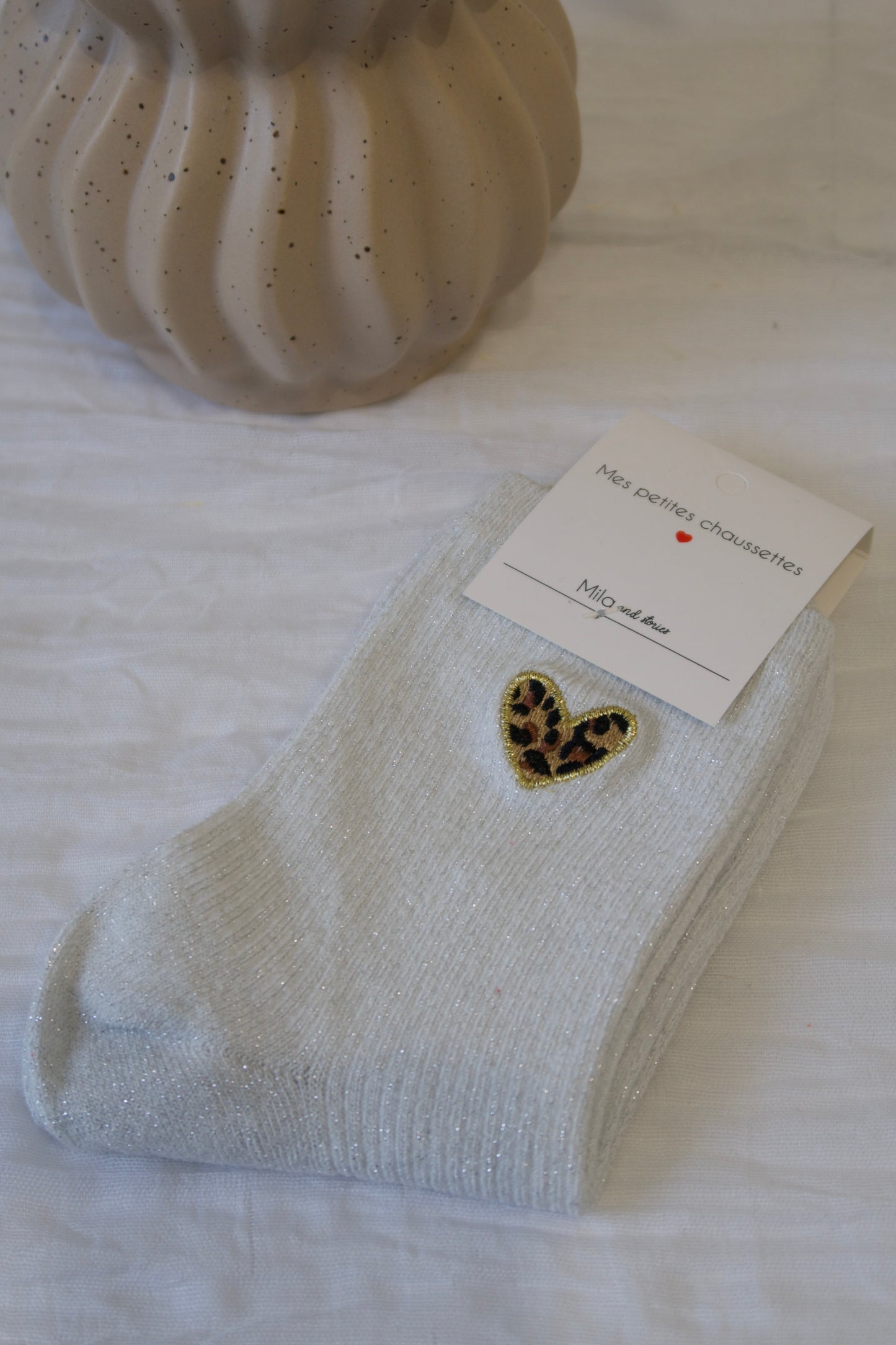 🤎Chaussettes paillettes coeur léopard