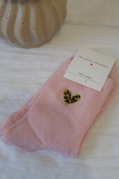🤎Chaussettes paillettes coeur léopard