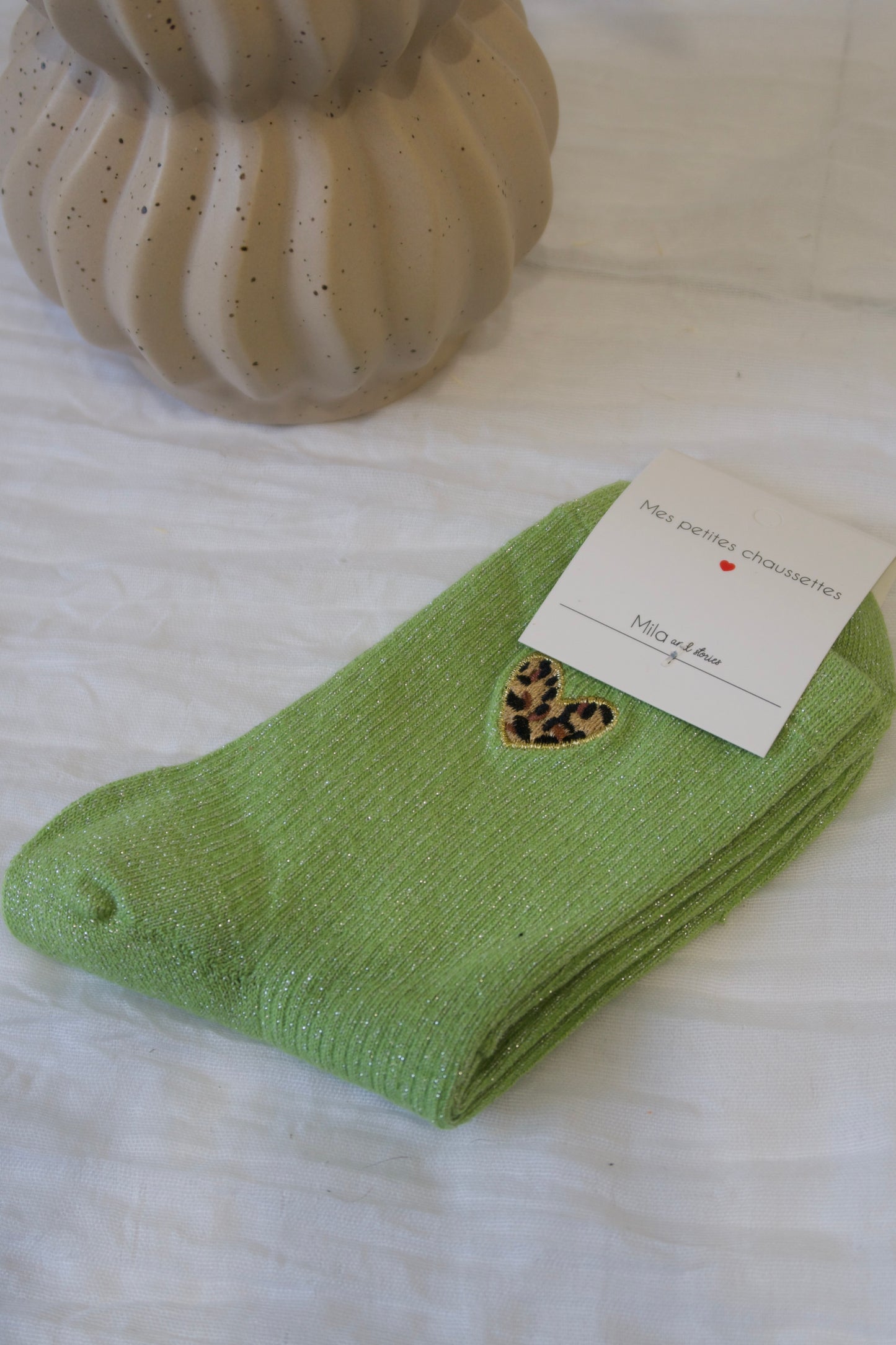 🤎Chaussettes paillettes coeur léopard